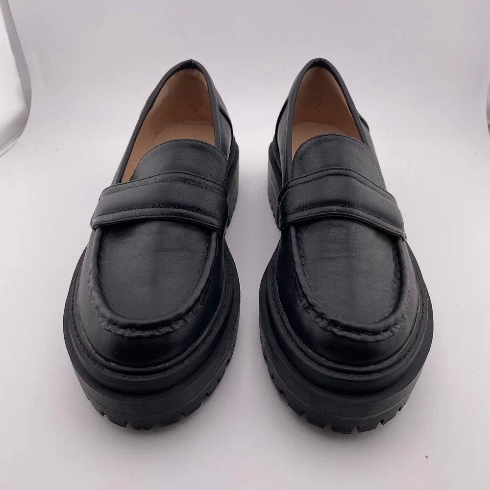 Princess Polly Black Chunky Platform Penny Loafers Lug Sole Shoes Size 6 37 - Picture 2 of 9